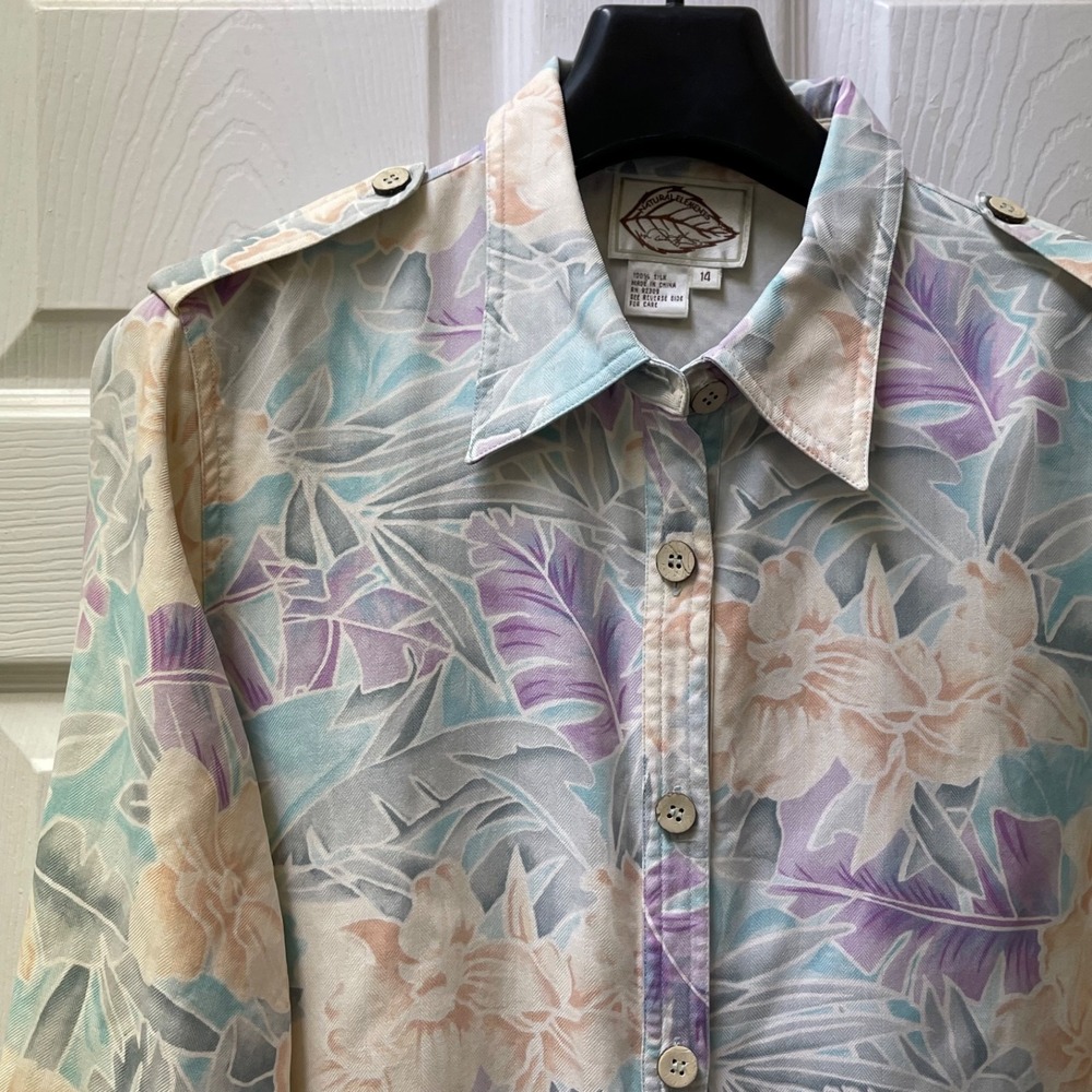 Vintage Natural Elements Women's Sz 14 Tropical Floral 100% Silk Surplus Shacket
